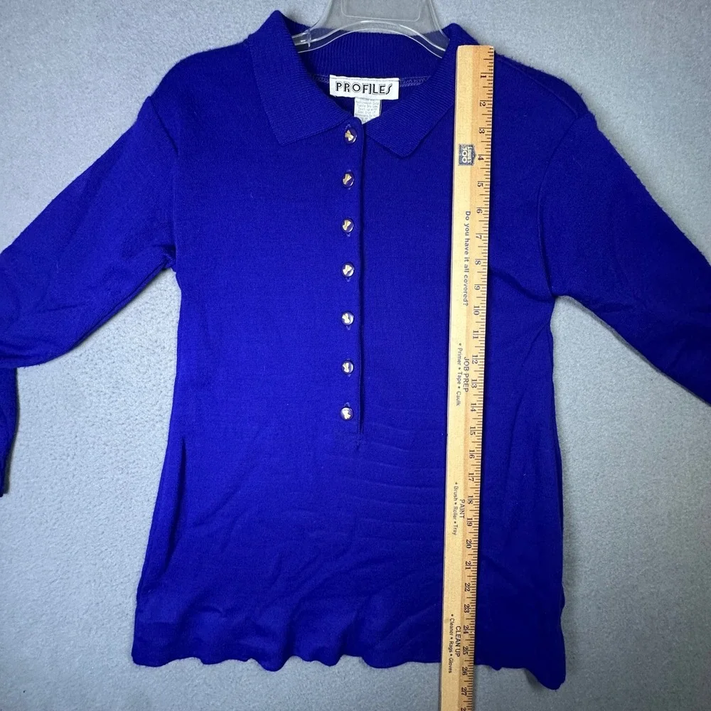 Profiles Vintage Long Sleeve Polo Sweater Cobalt Blue Gold Buttons  Layering S